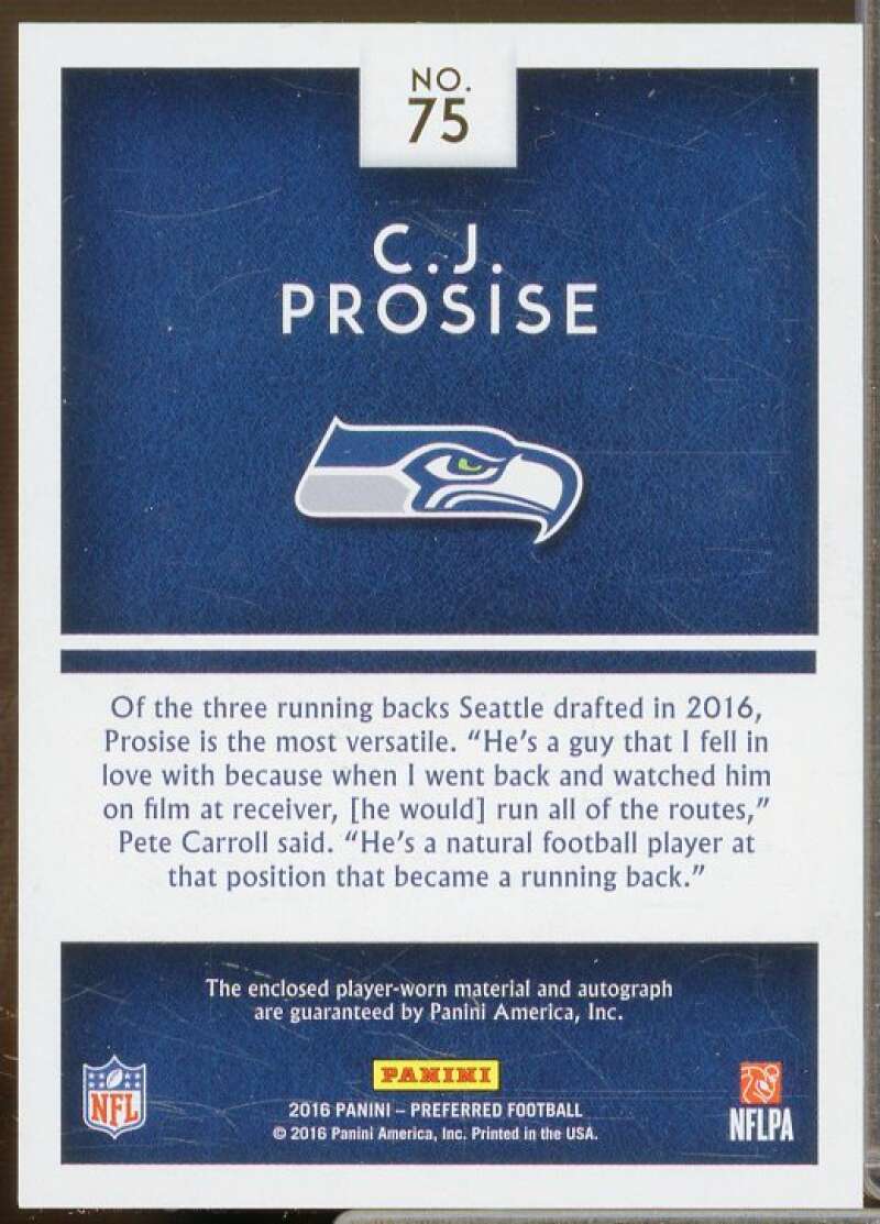 C.J. Prosise SL JSY AU/149 Rookie Card 2016 Panini Preferred #75  Image 2