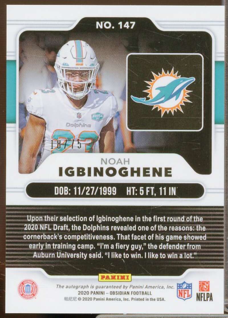 Noah Igbinoghene/75 2020 Panini Obsidian Rookie Auto Electric Etch Orange #147  Image 2