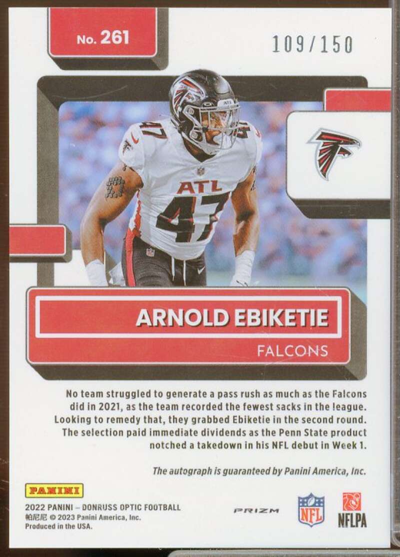 Arnold Ebiketie Rookie Card 2022 Donruss Optic Rated Rookies Autographs #261  Image 2