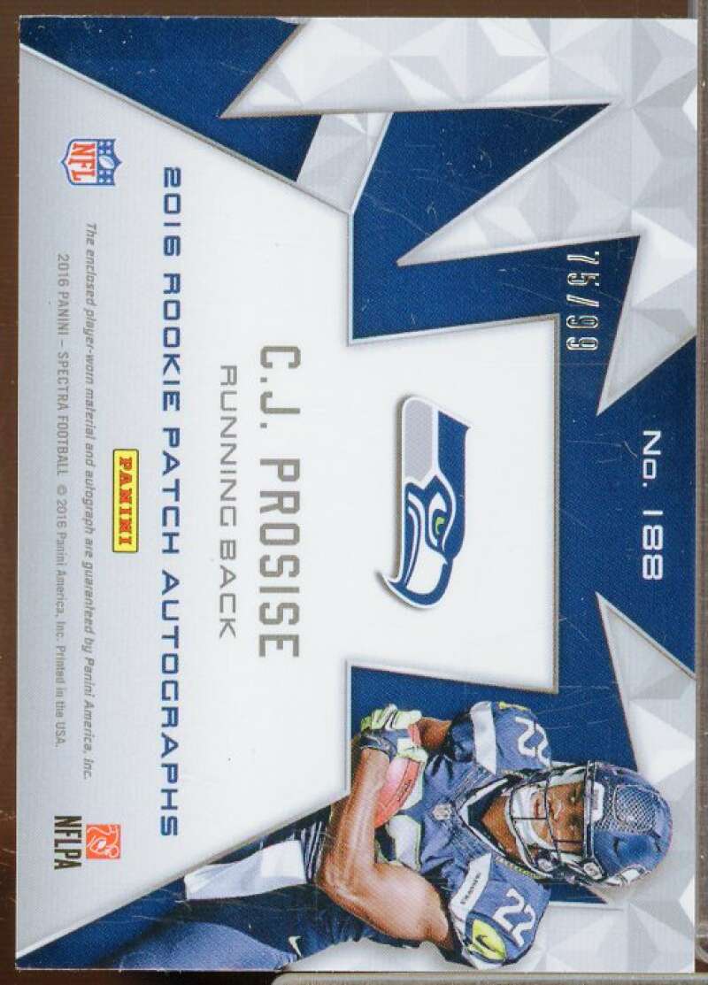 C.J. Prosise JSY AU Rookie Card 2016 Panini Spectra #188  Image 2