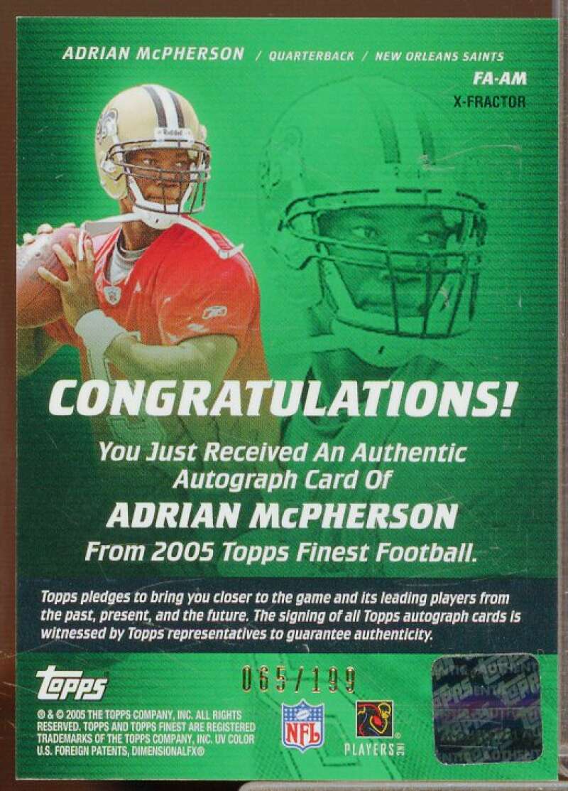 Adrian McPherson Rookie Card 2005 Finest Autographs Xfractor #FAAM  Image 2