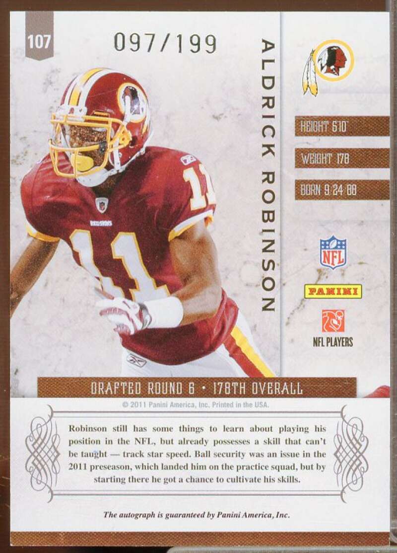 Aldrick Robinson AU/199 Rookie Card 2011 Panini Plates and Patches #107  Image 2