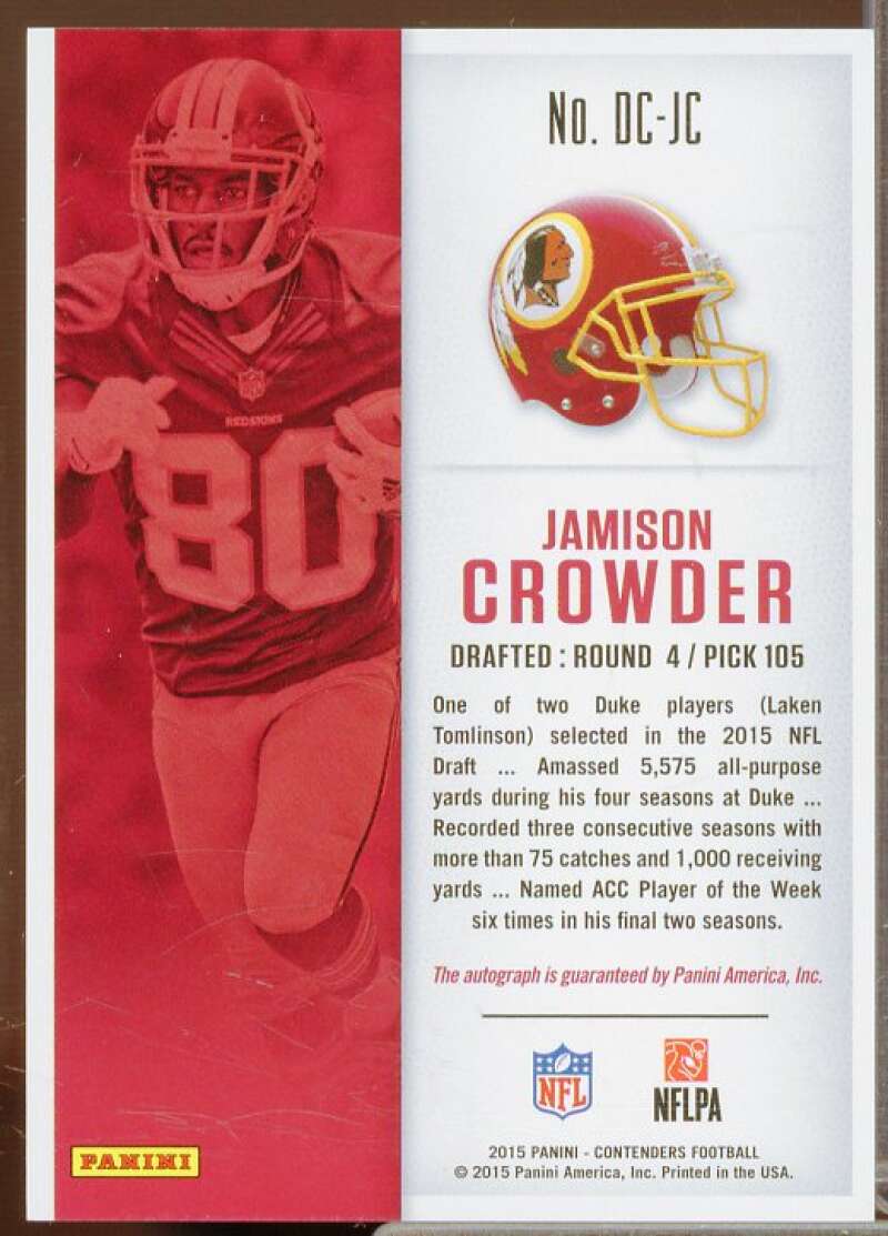 Jamison Crowder/199 Rookie 2015 Panini Contenders Draft Class Autographs #15  Image 2