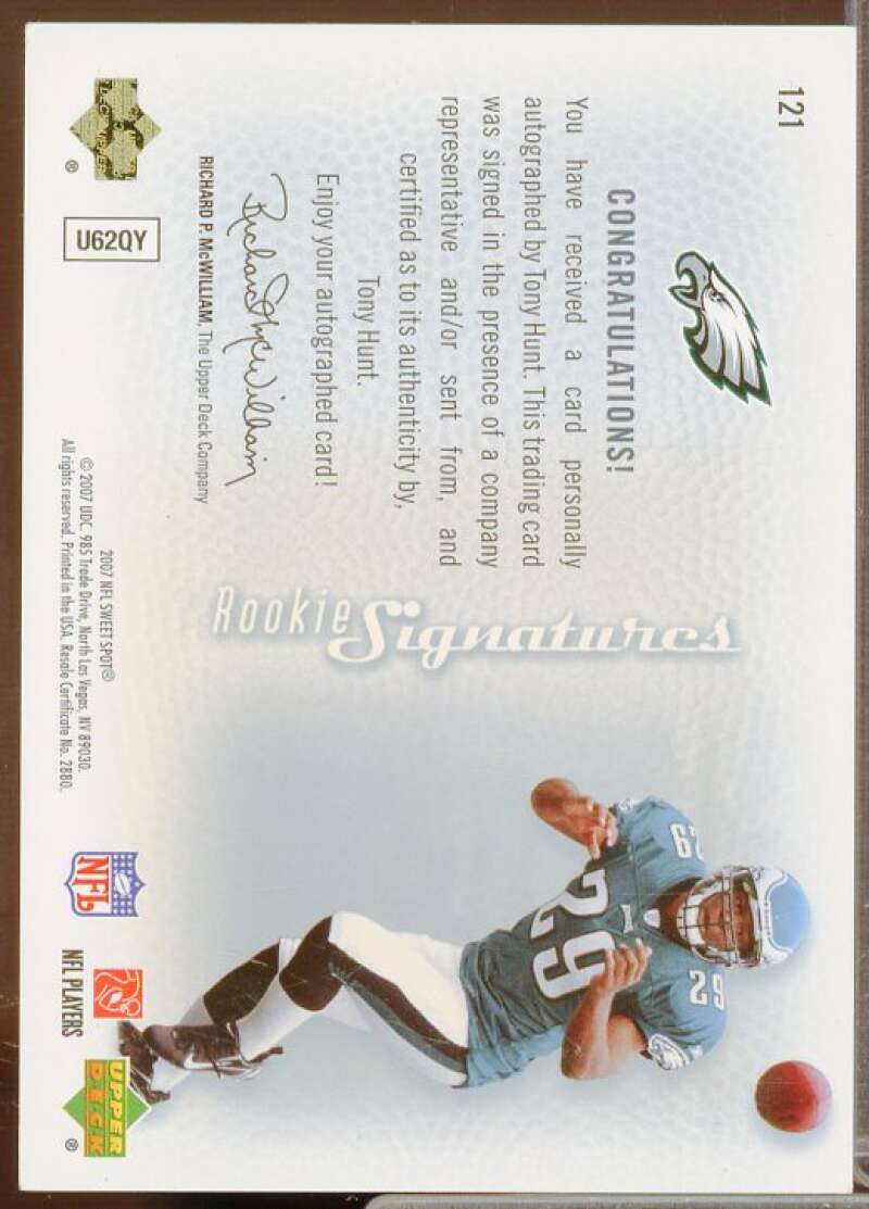 Tony Hunt AU Rookie Card 2007 Sweet Spot #121  Image 2