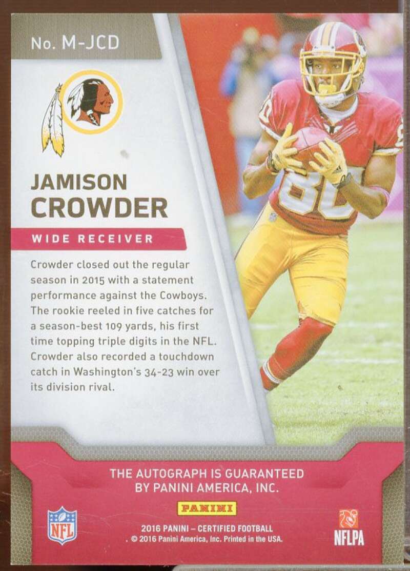 Jamison Crowder/99 Rookie Card 2016 Certified Signatures #38  Image 2