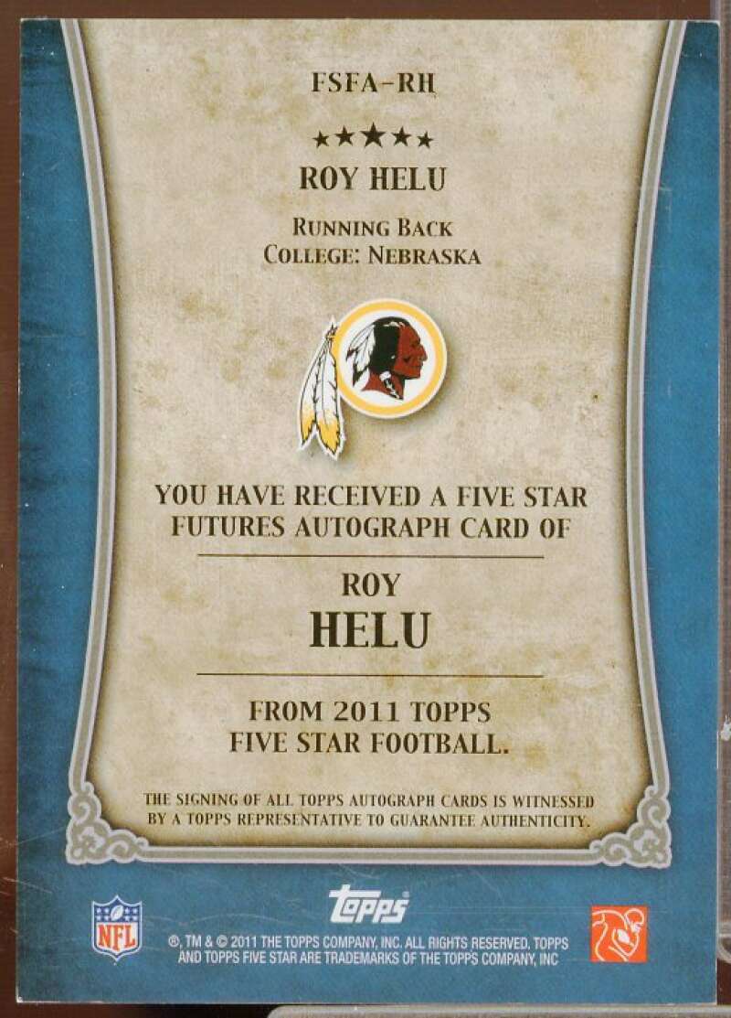 Roy Helu/110 Rookie Card 2011 Topps Five Star Rookie Autographs #FSFARH  Image 2