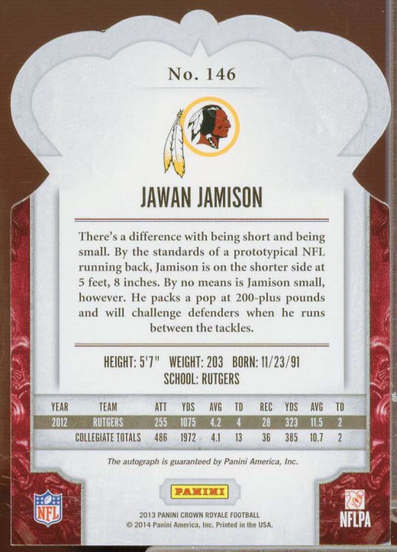 Jawan Jamison Rookie Card 2013 Crown Royale Rookie Signatures Gold #146  Image 2