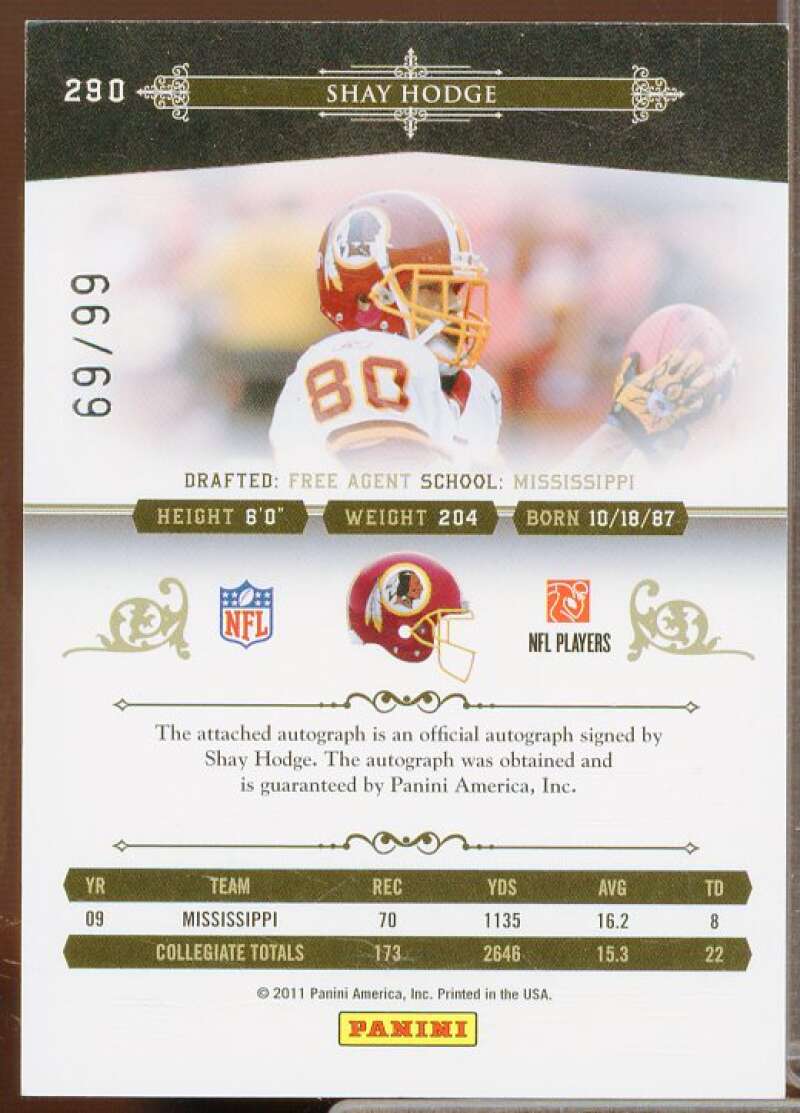 Shay Hodge AU Rookie Card 2010 Playoff National Treasures #290  Image 2