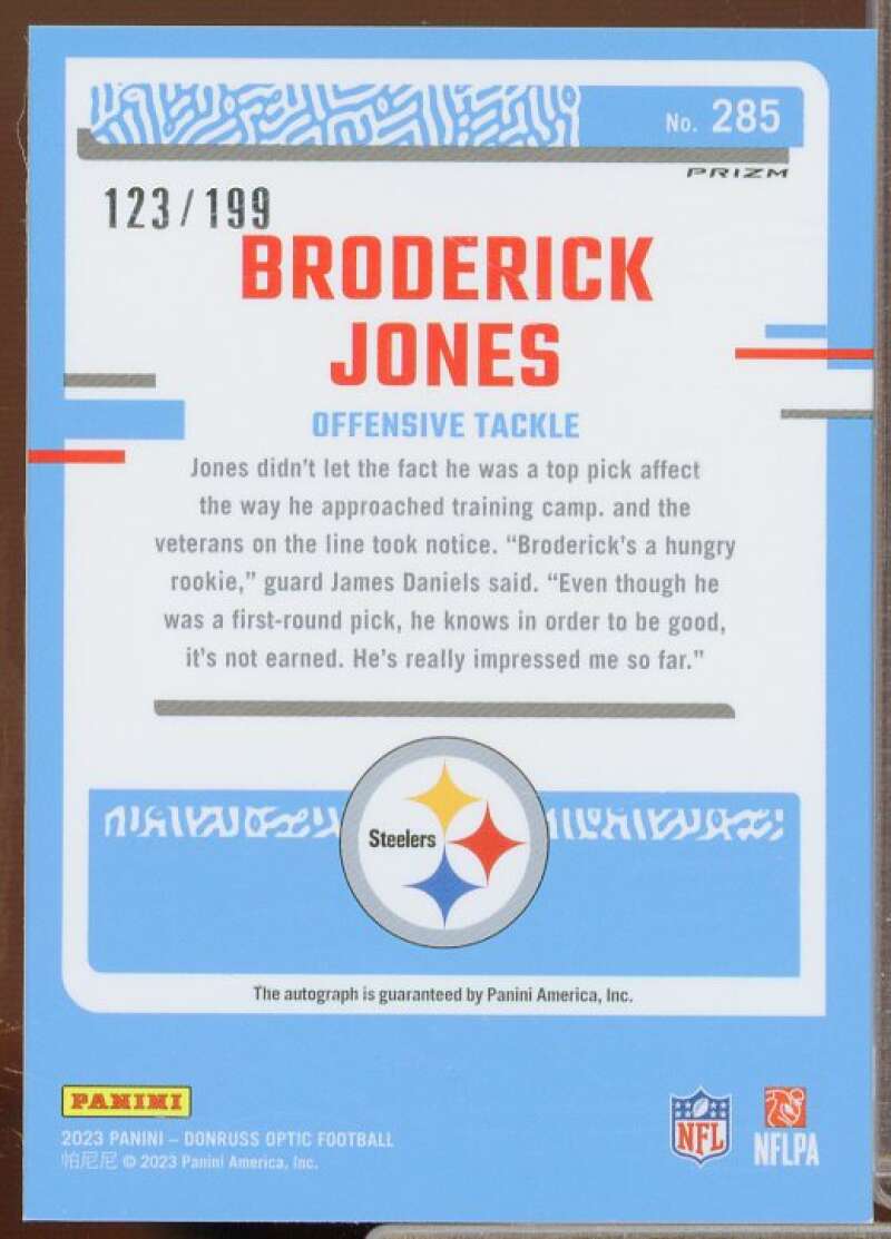 Broderick Jones/199 Rookie 2023 Donruss Optic Rated Rookies Autographs #285  Image 2