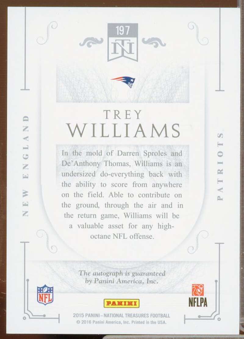 Trey Williams AU/99 Rookie Card 2015 Panini National Treasures #197  Image 2