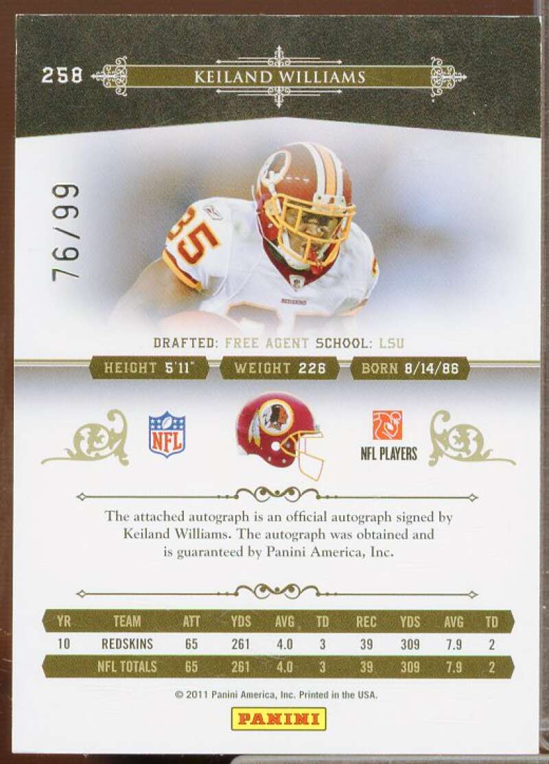 Keiland Williams AU Rookie Card 2010 Playoff National Treasures #258  Image 2