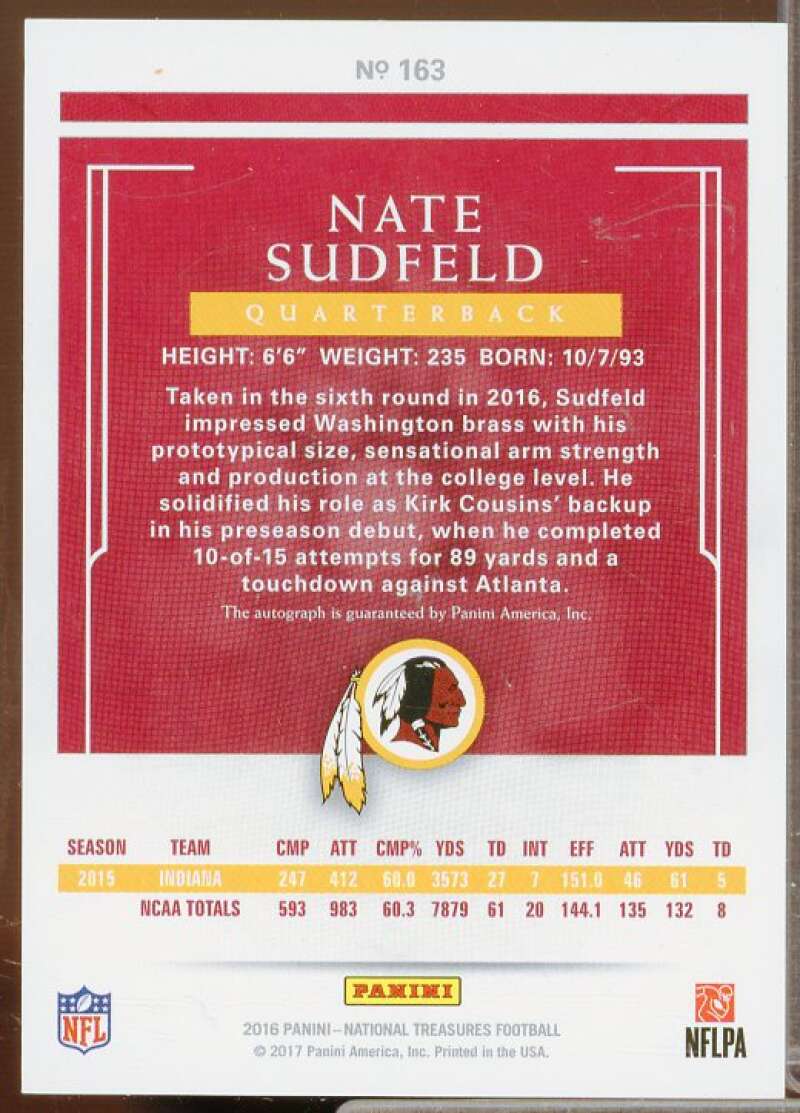 Nate Sudfeld AU/49 Rookie Card 2016 Panini National Treasures #163  Image 2