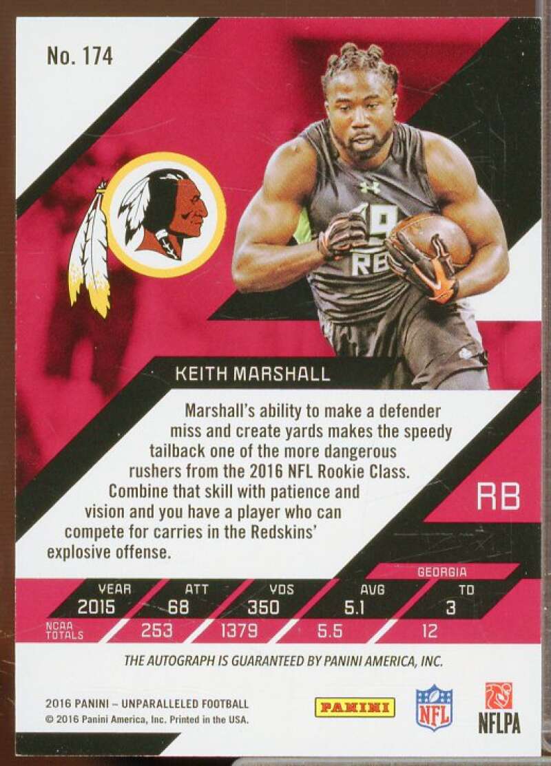 Keith Marshall/199 Rookie Card 2016 Panini Unparalleled Autographs Blue #174  Image 2