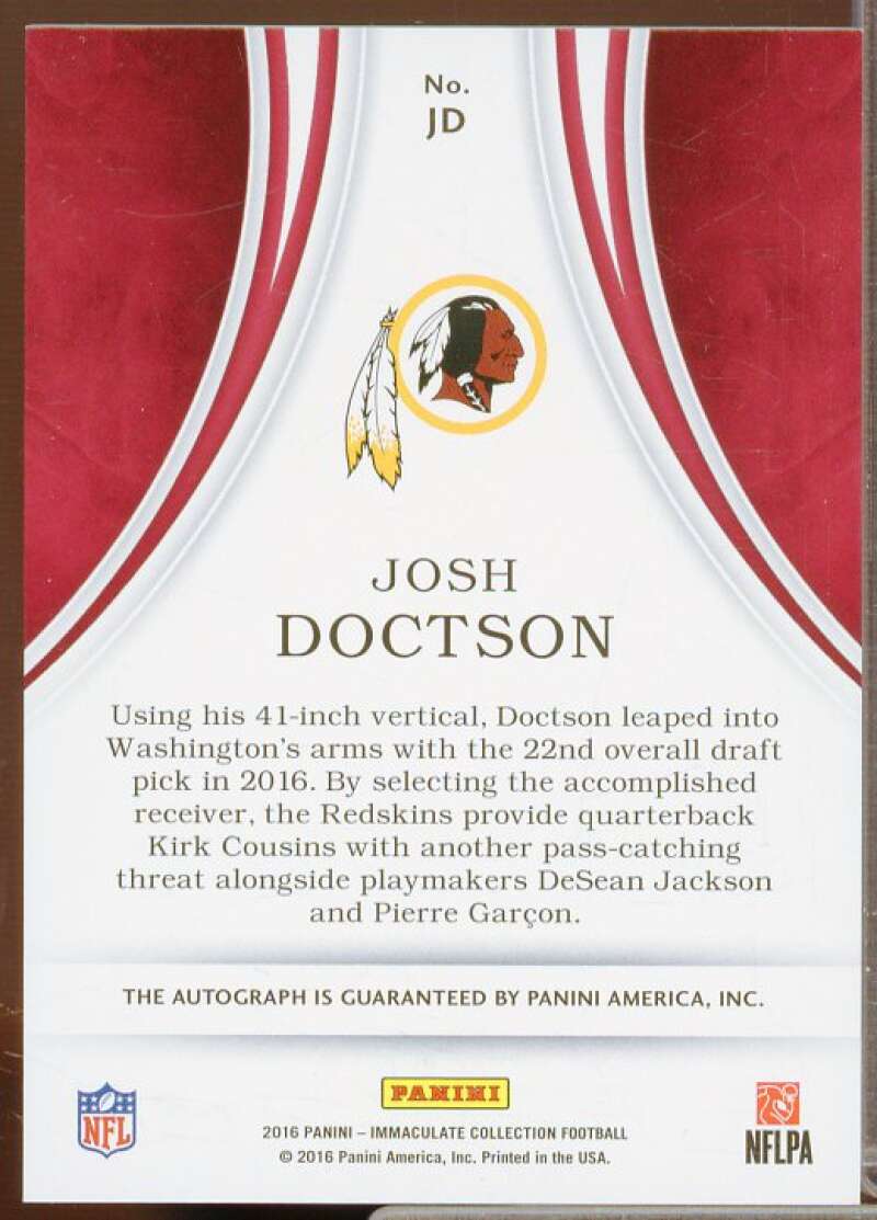 Josh Doctson Rookie 2016 Immaculate Collection Rookie Eye Black Autographs #23  Image 2