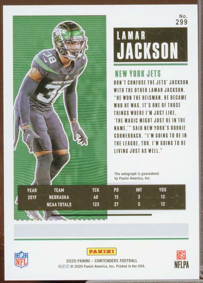 Lamar Jackson AU Rookie Card 2020 Panini Contenders #299  Image 2