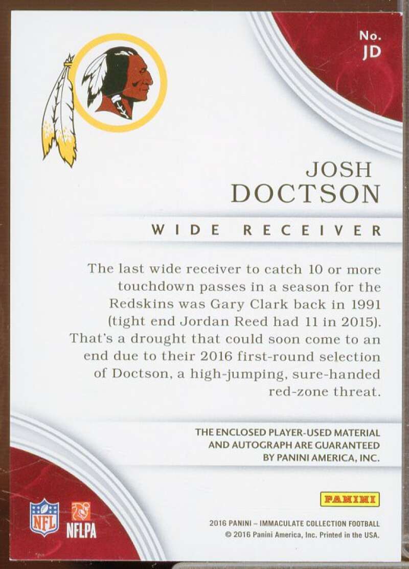 Josh Doctson/50 2016 Immaculate Collection Players Collection Materials Auto #45  Image 2