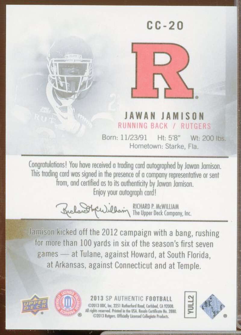 Jawan Jamison Rookie Card 2013 SP Authentic Canvas Autographs #CC20  Image 2