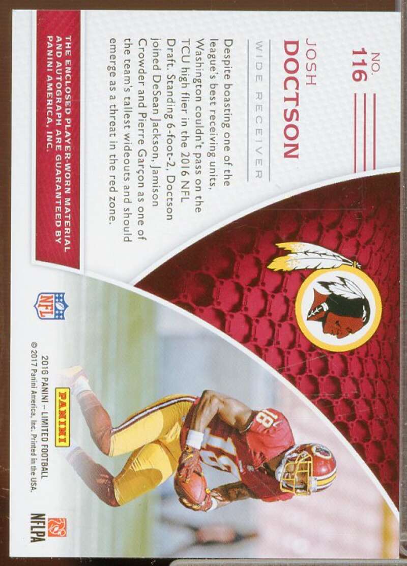 Josh Doctson JSY AU/299 Rookie Card 2016 Limited #116  Image 2