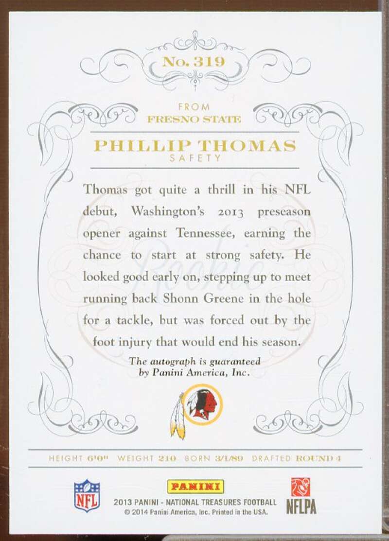 Phillip Thomas AU Rookie Card 2013 Panini National Treasures Century Gold #319  Image 2