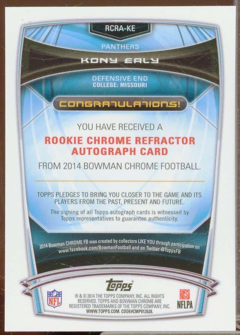 Kony Ealy Rookie 2014 Bowman Chrome Rookie Autographs Blue Refractors #RCRAKE  Image 2