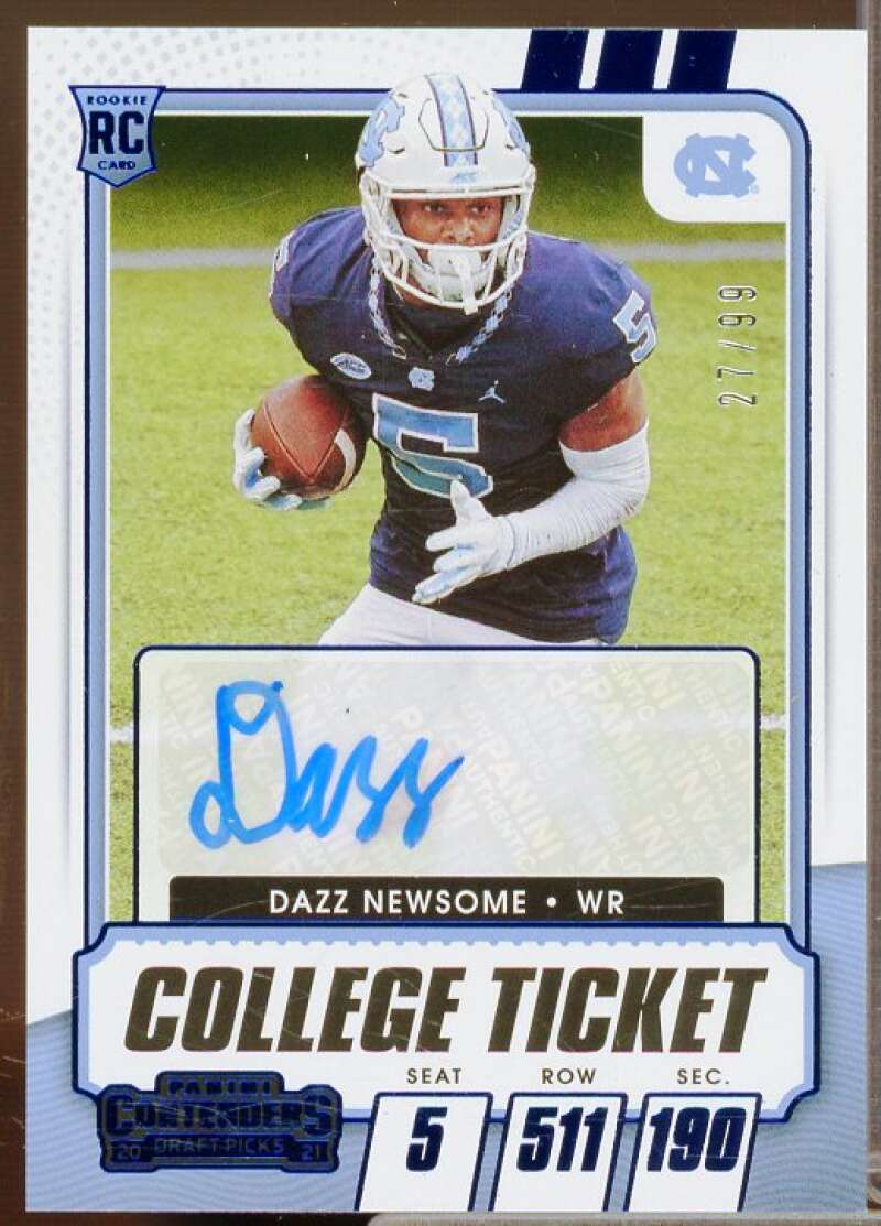 Dazz Newsome AU Rookie 2021 Panini Contenders Draft Picks Campus Ticket #139  Image 1