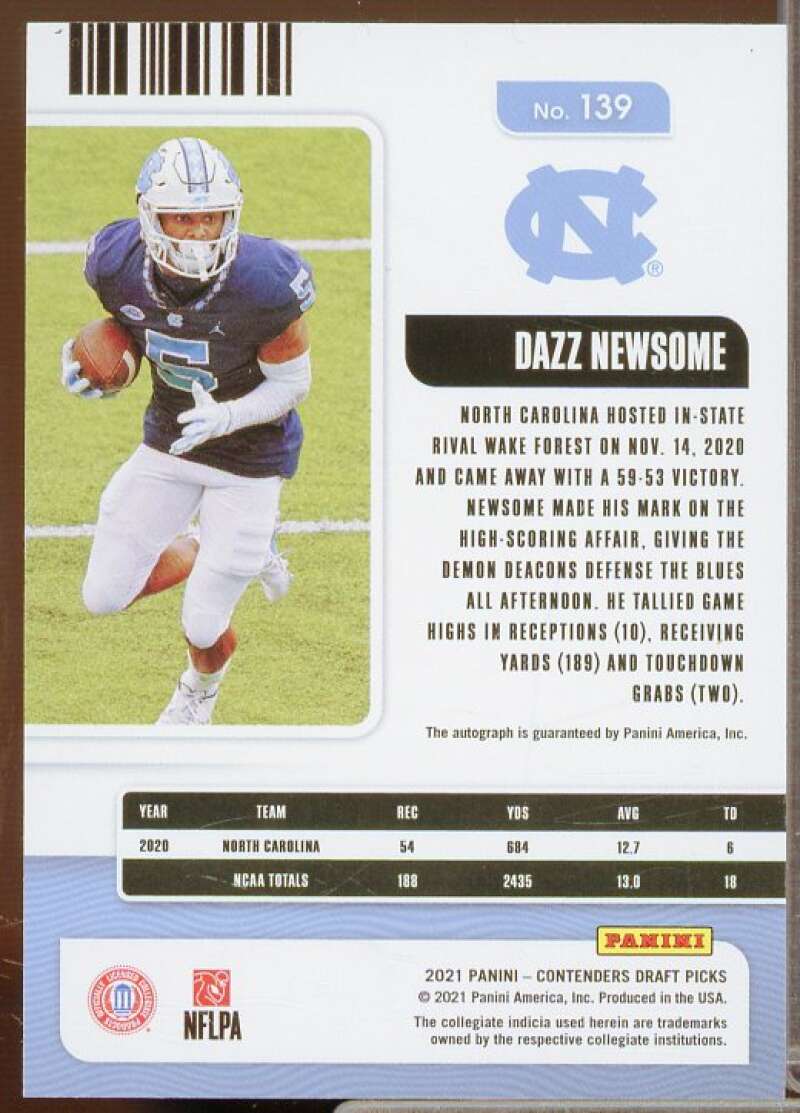 Dazz Newsome AU Rookie 2021 Panini Contenders Draft Picks Campus Ticket #139  Image 2