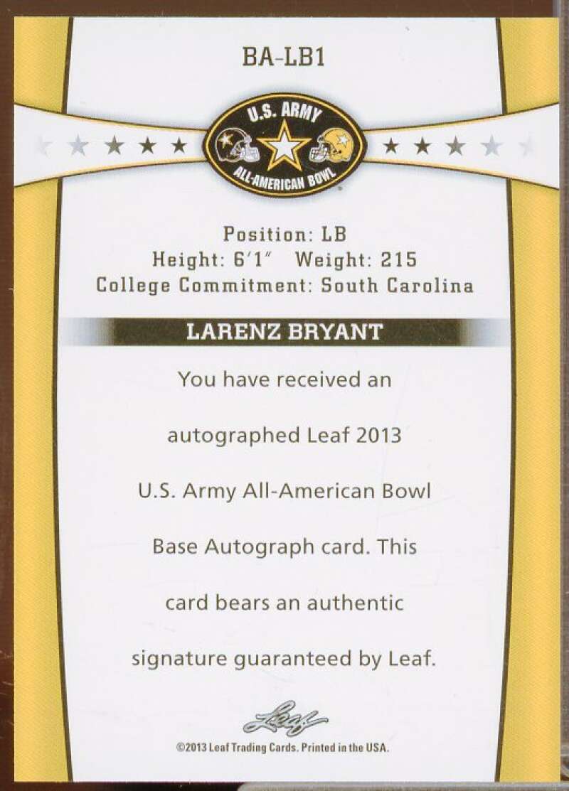 Larenz Bryant Rookie Card 2013 Leaf Army All-American Bowl Black #BALB1  Image 2