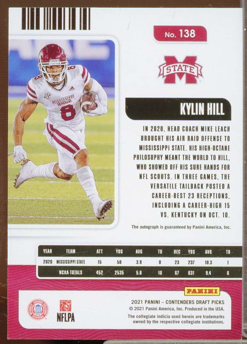 Kylin Hill AU Rookie Card 2021 Panini Contenders Draft Picks Campus Ticket #138  Image 2