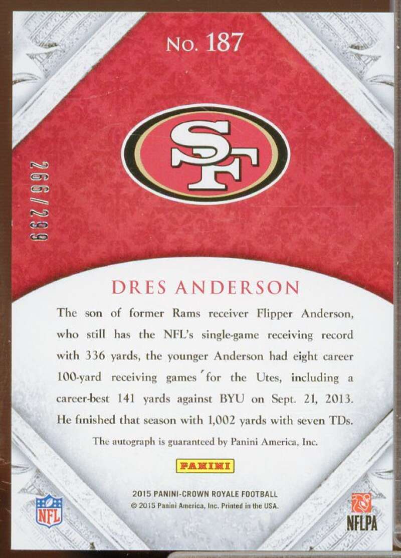 Dres Anderson AU/299 Rookie Card 2015 Crown Royale #187  Image 2