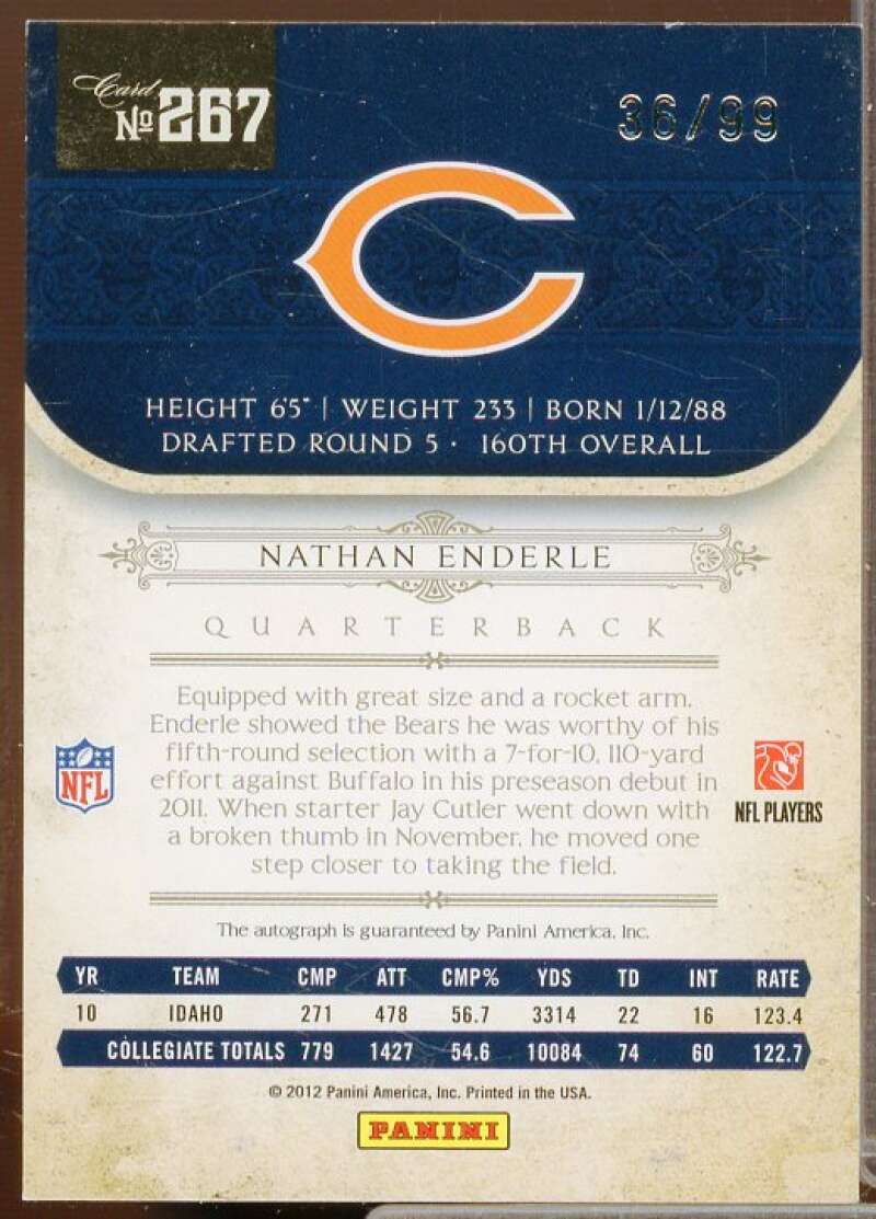 Nathan Enderle AU Rookie Card 2011 Playoff National Treasures #267  Image 2