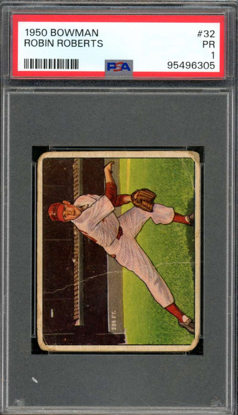 Robin Roberts Card 1950 Bowman #32 PSA 1 Image 1