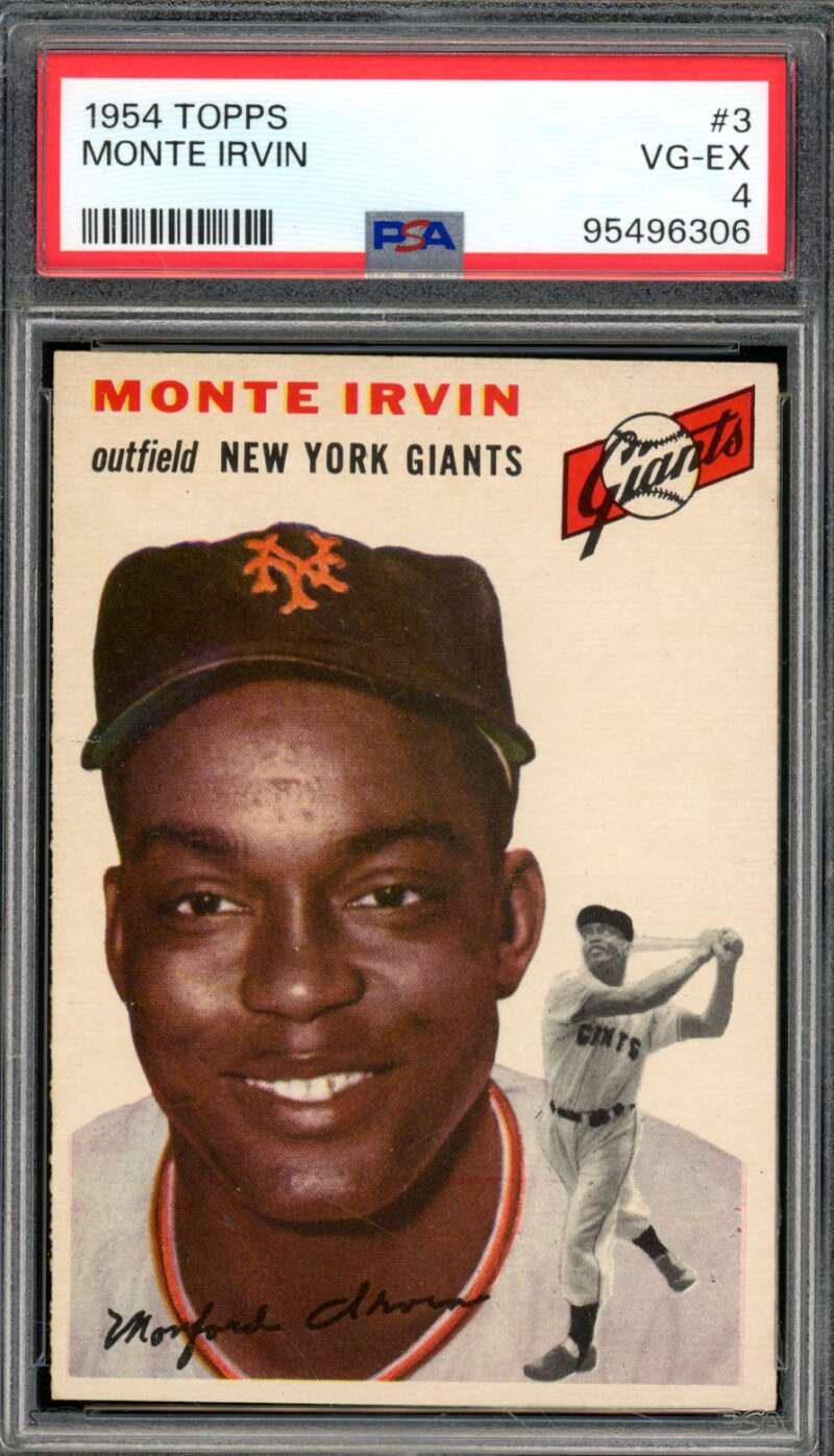 Monte Irvin Card 1954 Topps #3 PSA 4 Image 1