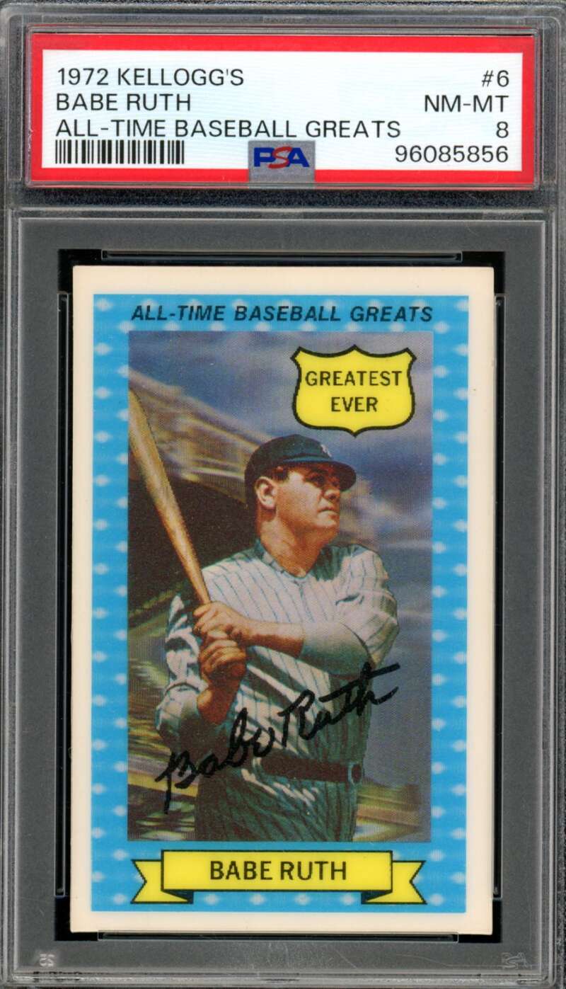 Babe Ruth Card 1972 Kellogg's #6 PSA 8 Image 1