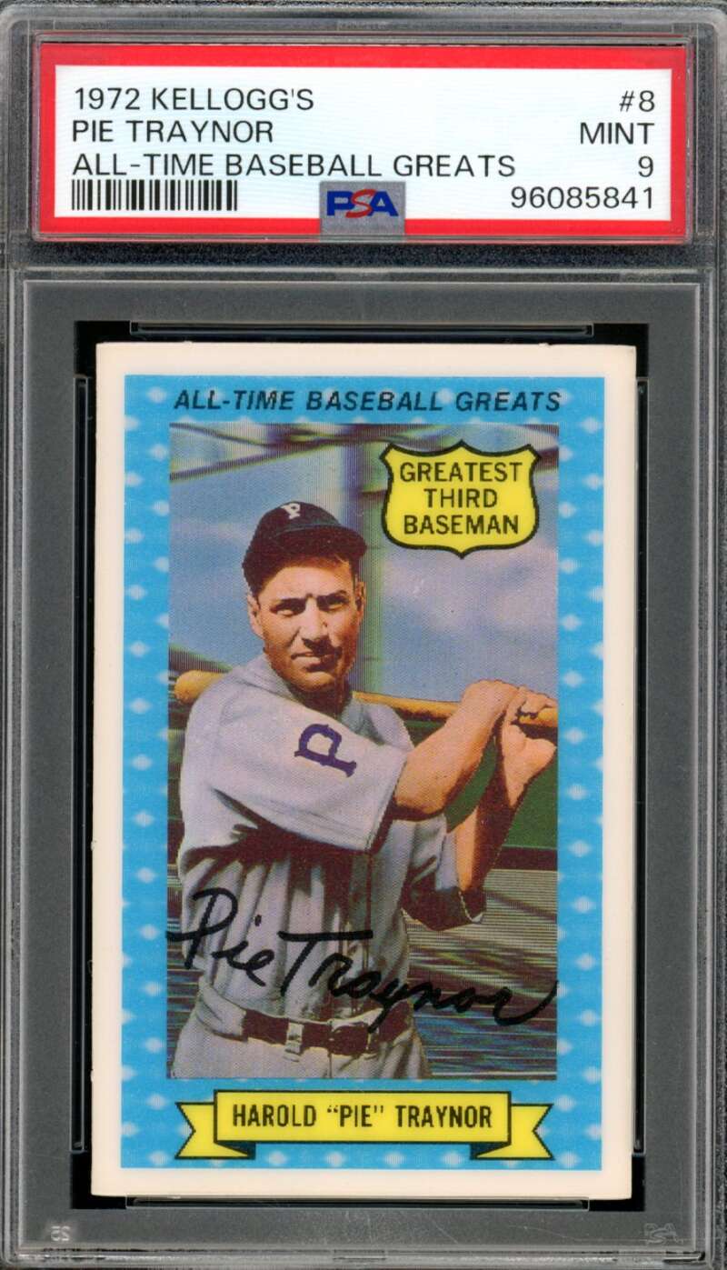 Pie Traynor Card 1972 Kellogg's #8 PSA 9 Image 1