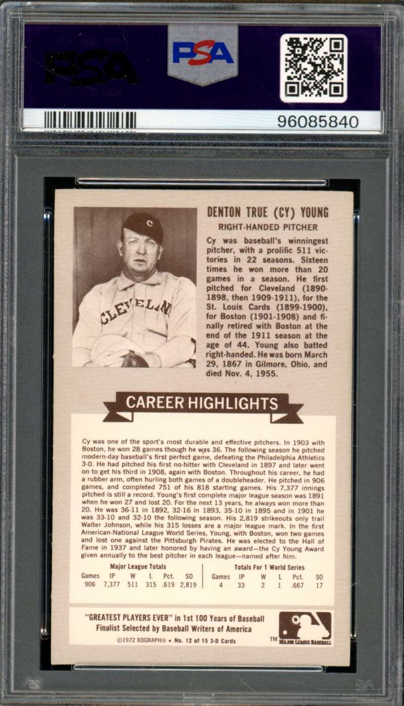 Cy Young Card 1972 Kellogg's #12 PSA 8 Image 2