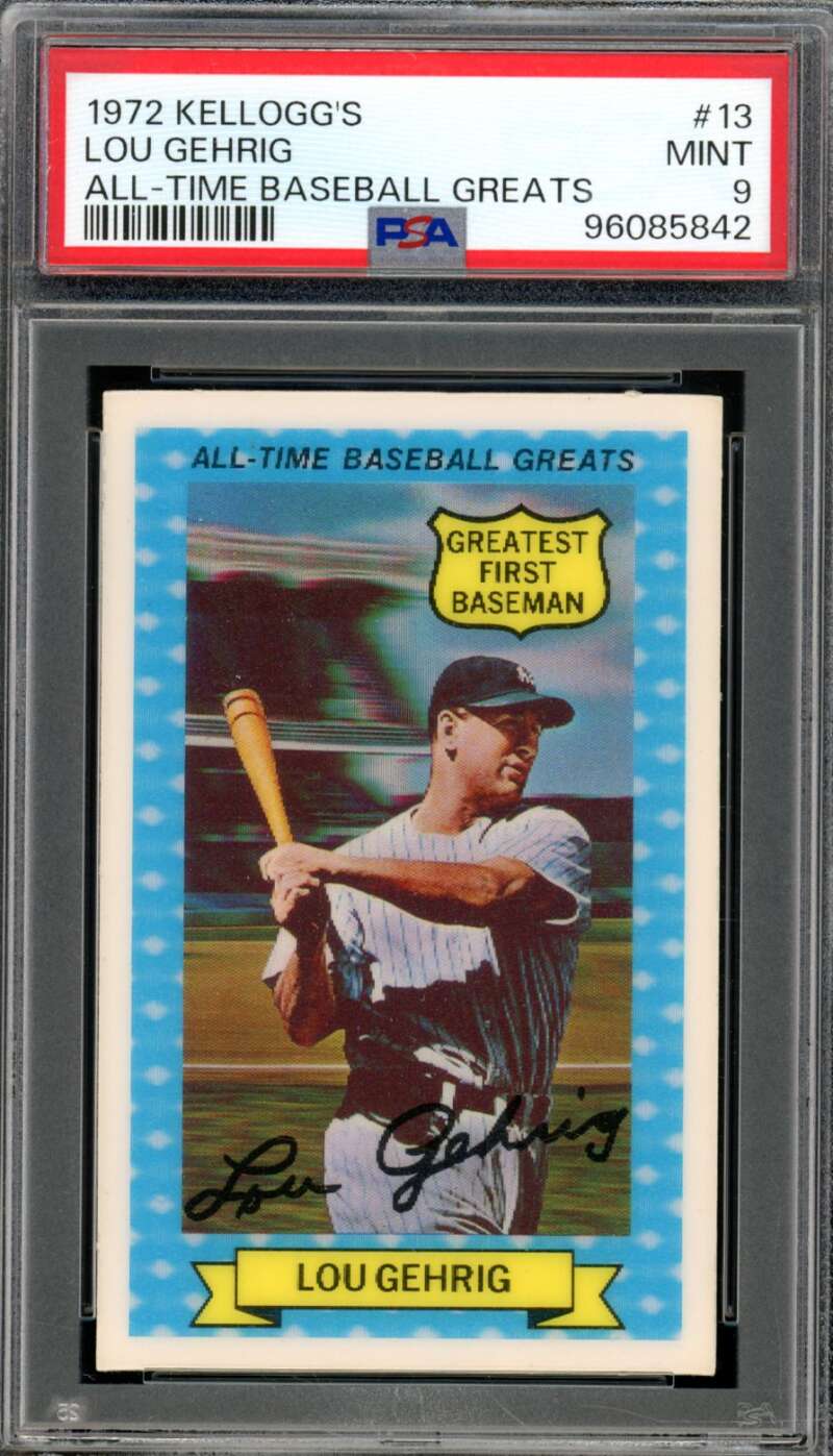 Lou Gehrig Card 1972 Kellogg's #13 PSA 9 Image 1