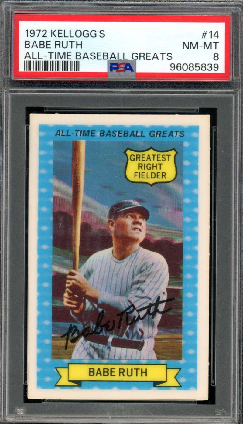 Babe Ruth Card 1972 Kellogg's #14 PSA 8 Image 1