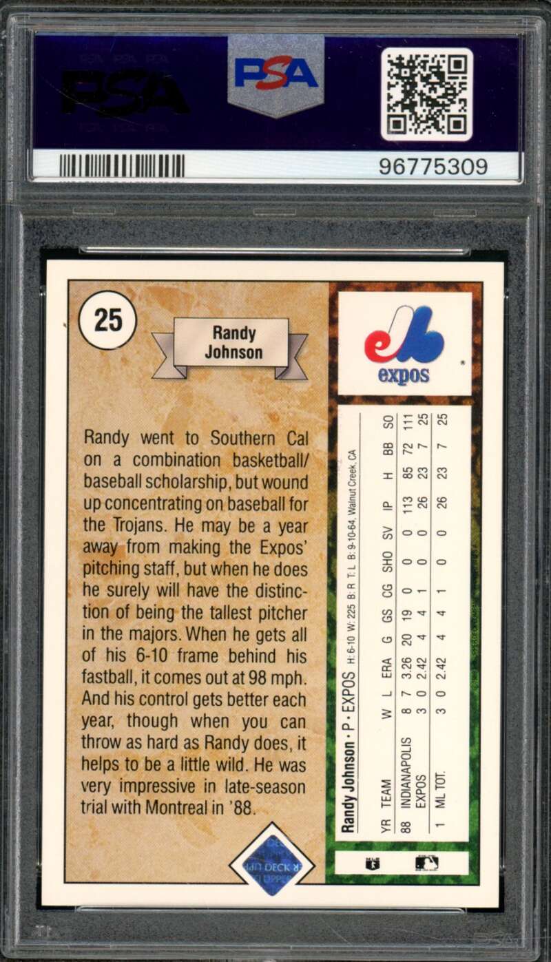 Randy Johnson Rookie Card 1989 Upper Deck #25 PSA 10 Image 2