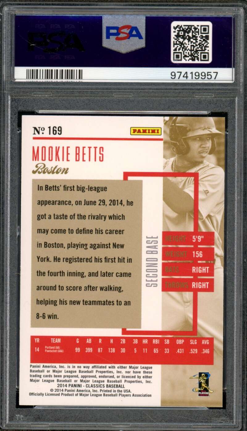 Mookie Betts Rookie 2014 Panini Classics Timeless Tributes Silver #169 PSA 10 Image 2