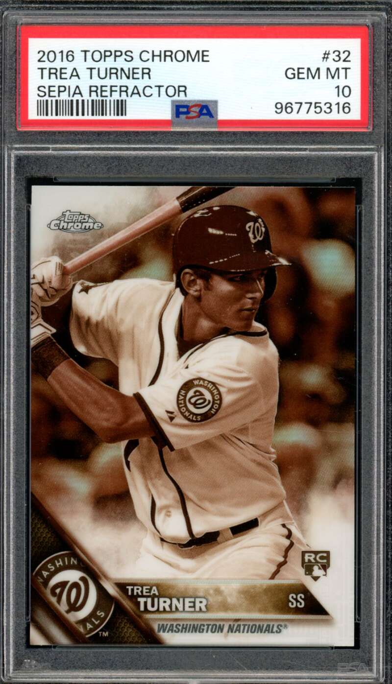 Trea Turner Rookie Card 2016 Topps Chrome Sepia Refractor #32 PSA 10 Image 1