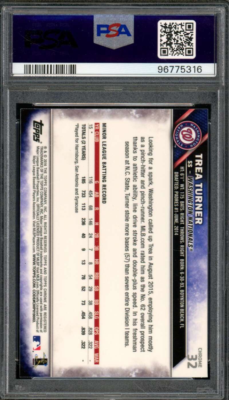 Trea Turner Rookie Card 2016 Topps Chrome Sepia Refractor #32 PSA 10 Image 2