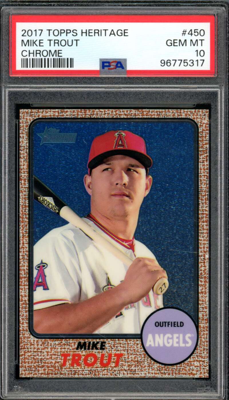 Mike Trout Card 2017 Topps Heritage Chrome #450 PSA 10 Image 1