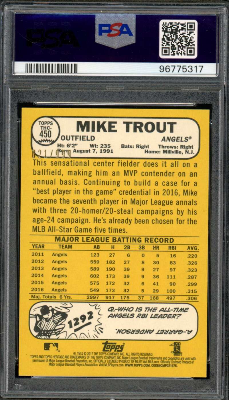 Mike Trout Card 2017 Topps Heritage Chrome #450 PSA 10 Image 2