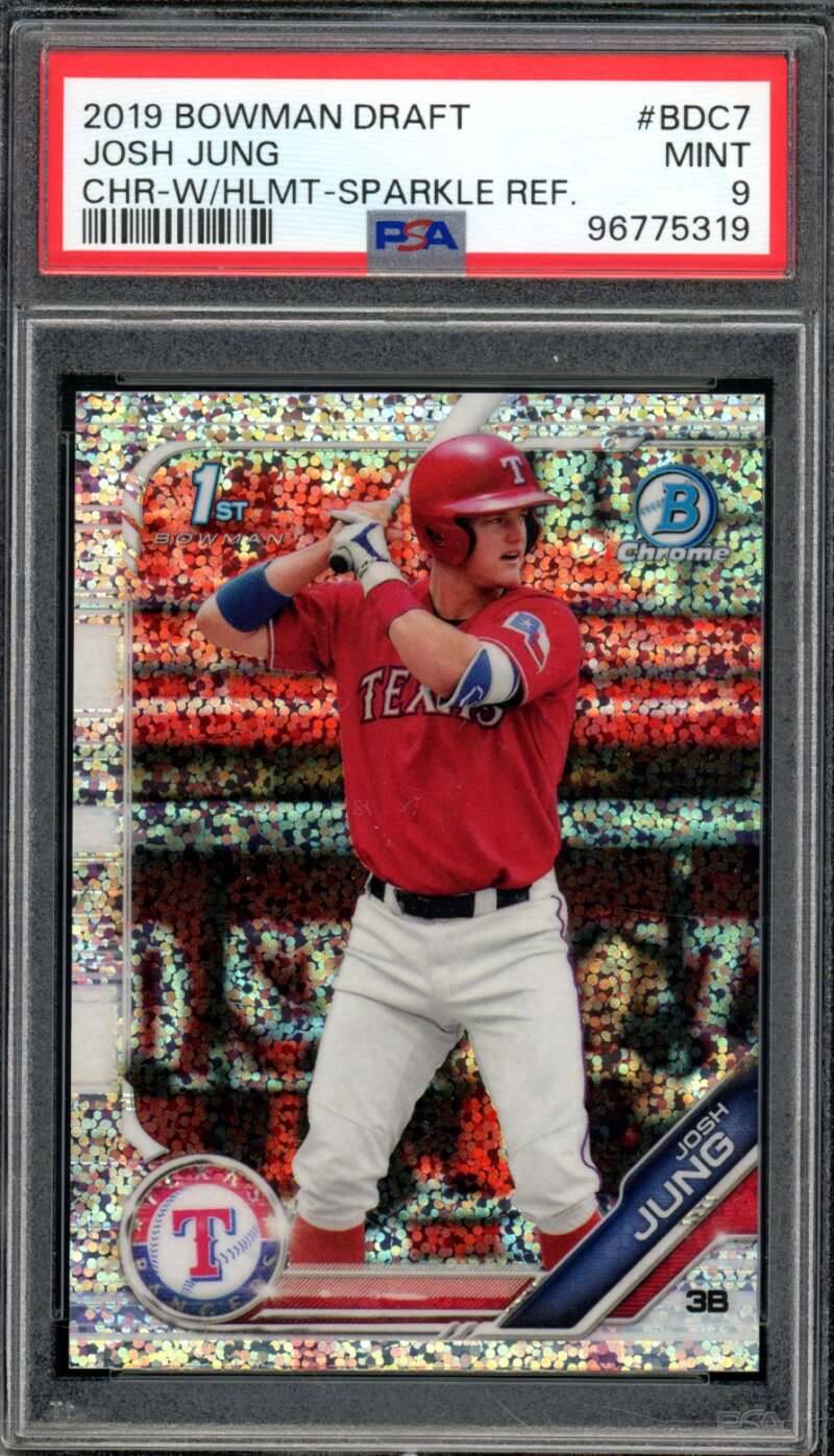 Josh Jung Rookie Card 2019 Bowman Draft Chrome Sparkle Refractor #BDC7 PSA 9 Image 1