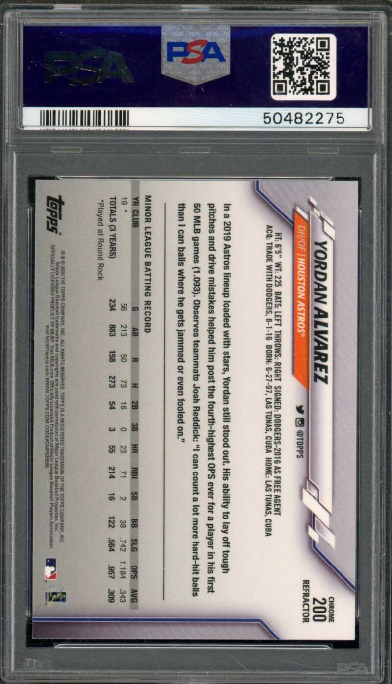 Yordan Alvarez Rookie Card 2020 Topps Chrome X-Fractor #200 PSA 9 Image 2