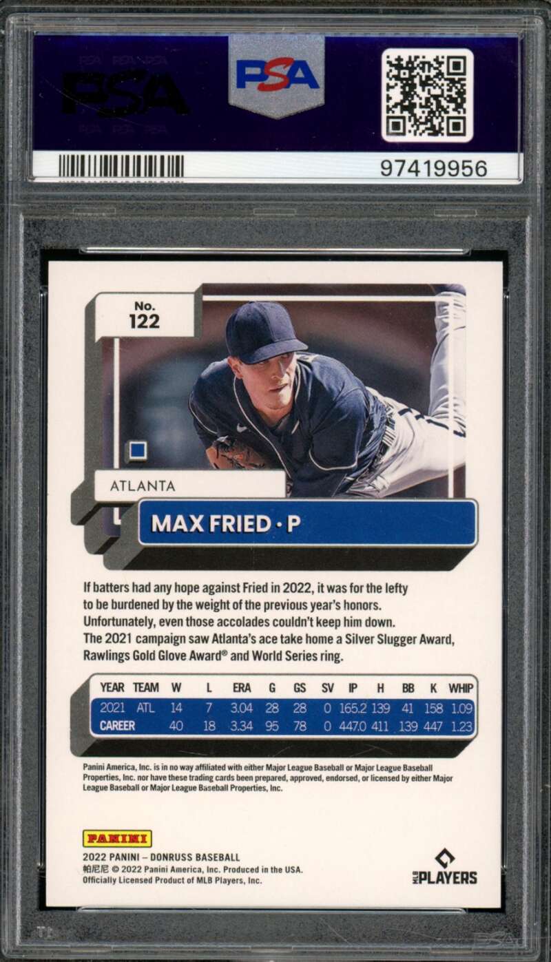 Max Fried Card 2022 Donruss Artist Proof (Serial #d 1/10) #122 PSA 8 Image 2