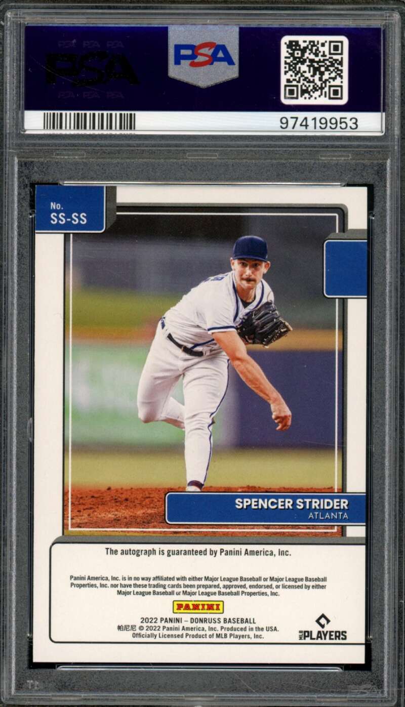 Spencer Strider Rookie 2022 Donruss Signature Series Blue (pop 1) #ssss PSA 9 Image 2