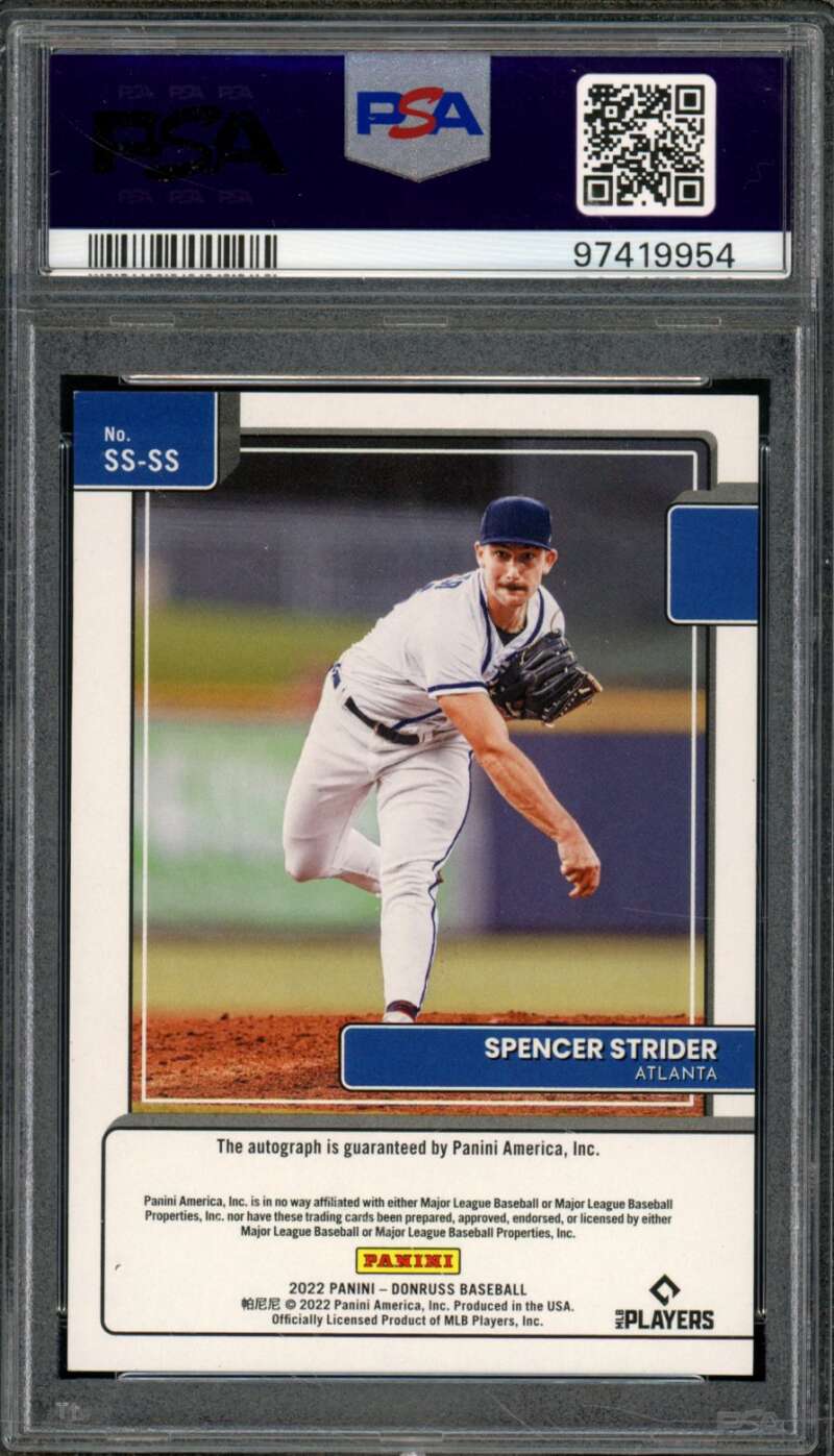 Spencer Strider Rookie Card 2022 Donruss Signature Series #ssss PSA 9 Image 2