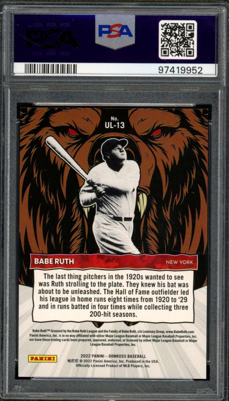 Babe Ruth Card 2022 Donruss Unleashed Gold #UL13 PSA 9 Image 2