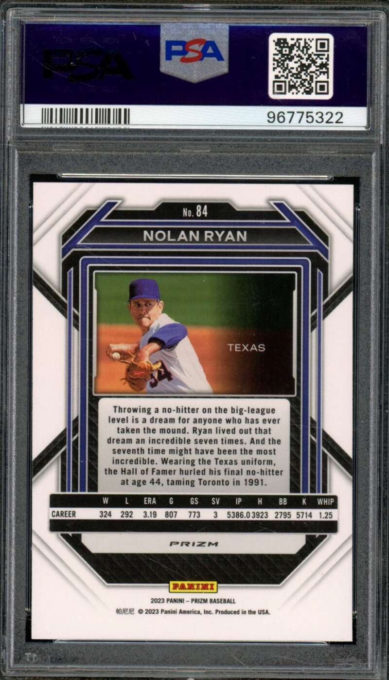 Nolan Ryan Card 2023 Prizm Purple Ice (pop 1) #84 PSA 10 Image 2